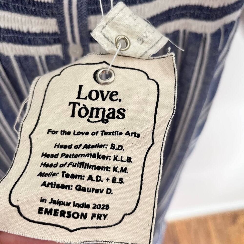 Emerson Fry Love Tomas Striped Cotton Maxi Dress XS S Blue Cottagecore Boho NWT - Picture 7 of 12